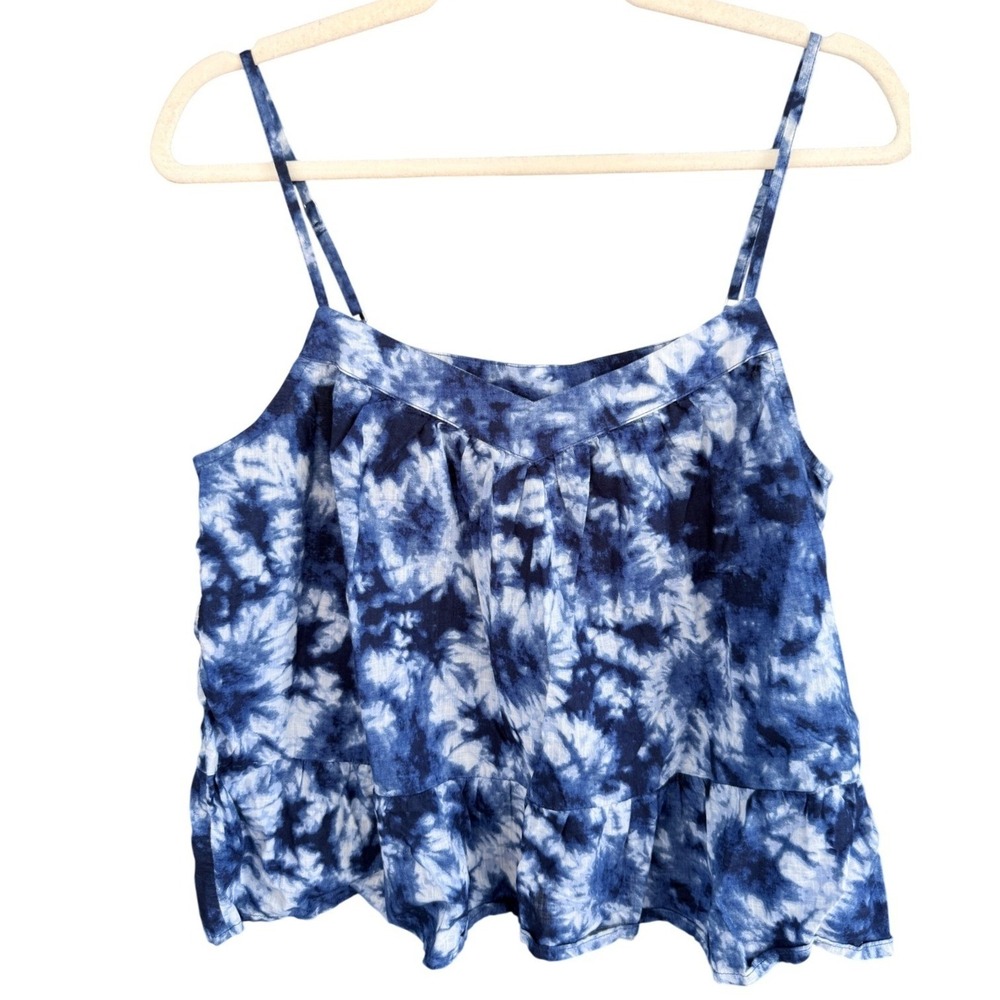 A4 GAP‎ Swing Peplum Camisole Tie Dye Blue White Boho Summer Adjustable Straps S